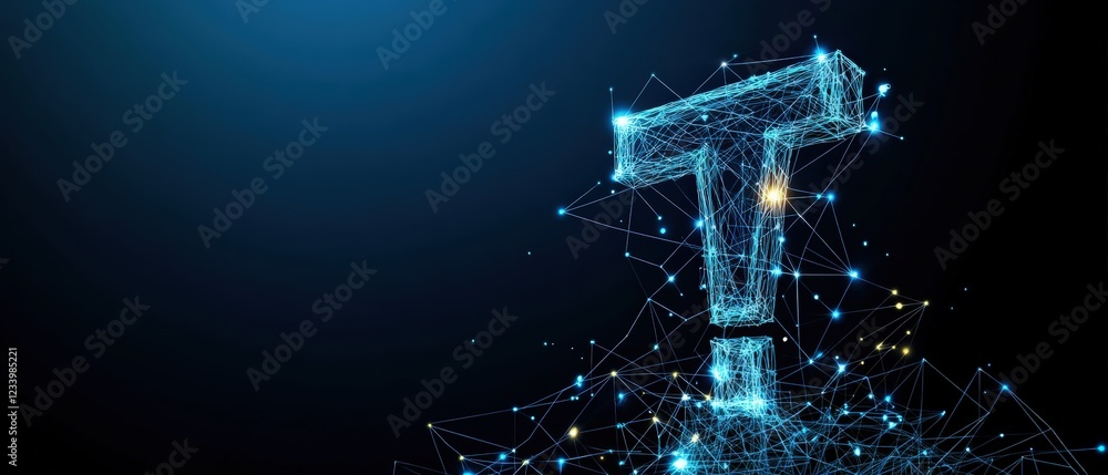 Poster abstract image featuring a blue and white design with the number one prominently displayed in the ce
