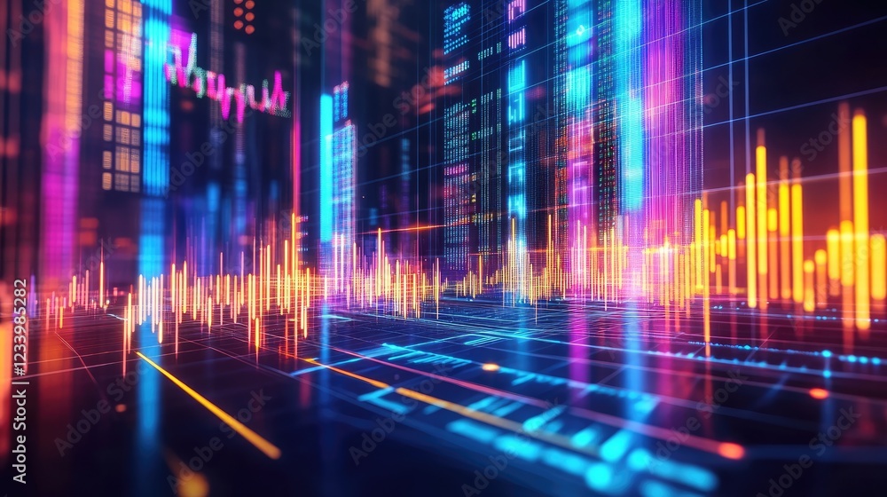 Aufkleber a futuristic investment concept with ai-driven stock analysis, data points, and copy space.