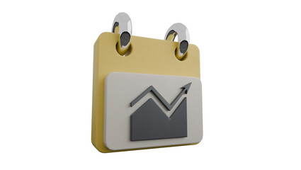 3D calendar icon with a rising graph symbol, representing business growth, financial success, and market trends.