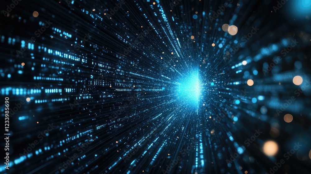 Poster a glowing matrix of digital information with business intelligence processing, futuristic copy space