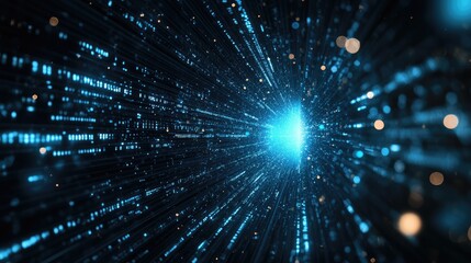 A glowing matrix of digital information with business intelligence processing, futuristic copy space.