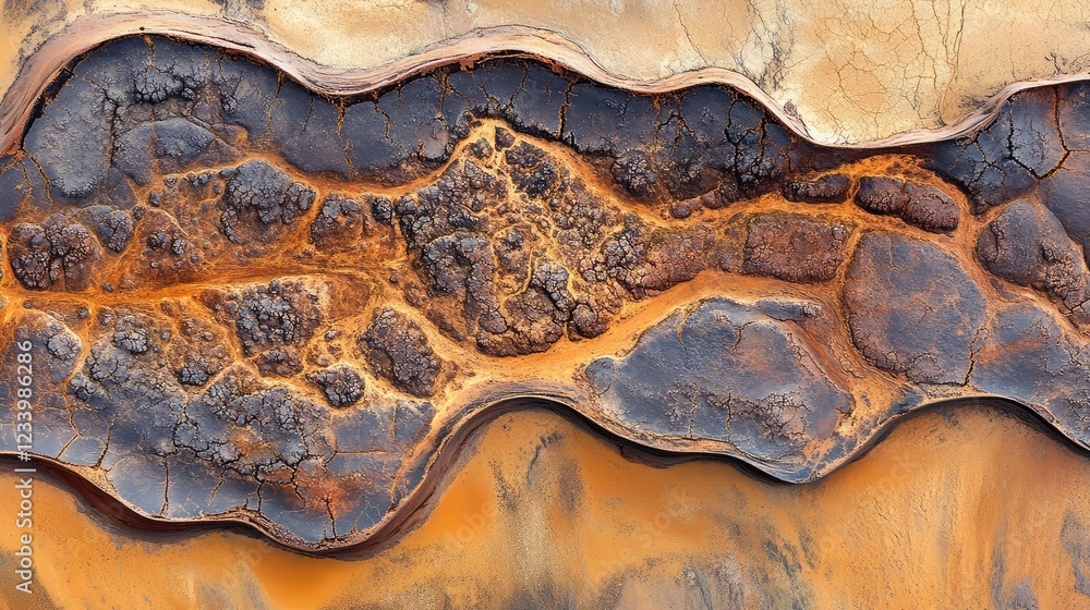 Poster close-up of a naturally rusted surface, with smooth areas and rough patches, creating space for crea