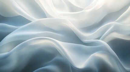 Obraz premium An elegant white silk wave drapery creates a flowing, abstract background with a smooth, textured appearance. The gentle undulations of the fabric evoke a sense of grace and sophistication.