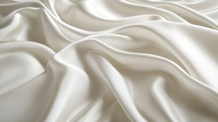 Fototapeta premium An elegant white silk wave drapery creates a flowing, abstract background with a smooth, textured appearance. The gentle undulations of the fabric evoke a sense of grace and sophistication.