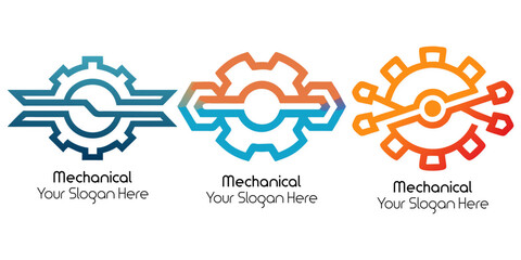 Flat Mechanical Engineering Logo Collection Template Design