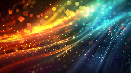 Naklejka premium A vibrant abstract background with colorful waves and glowing particles.