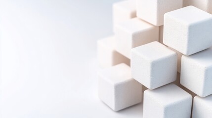 Obraz premium Clean white cubes subtly stacked against bright background. AI Generated