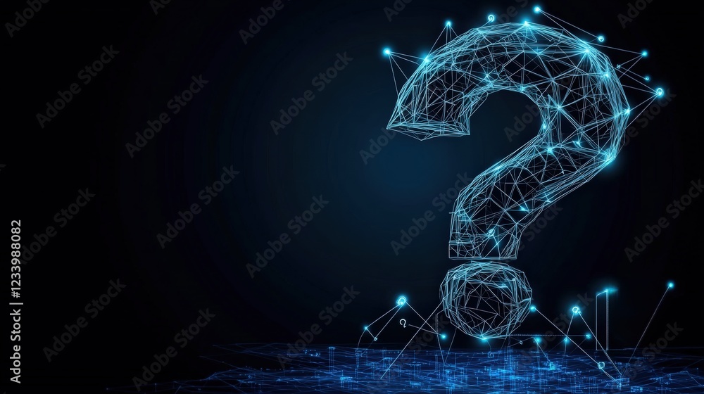 Poster question mark symbol on a dark textured background with subtle lighting and shadows for visual contr