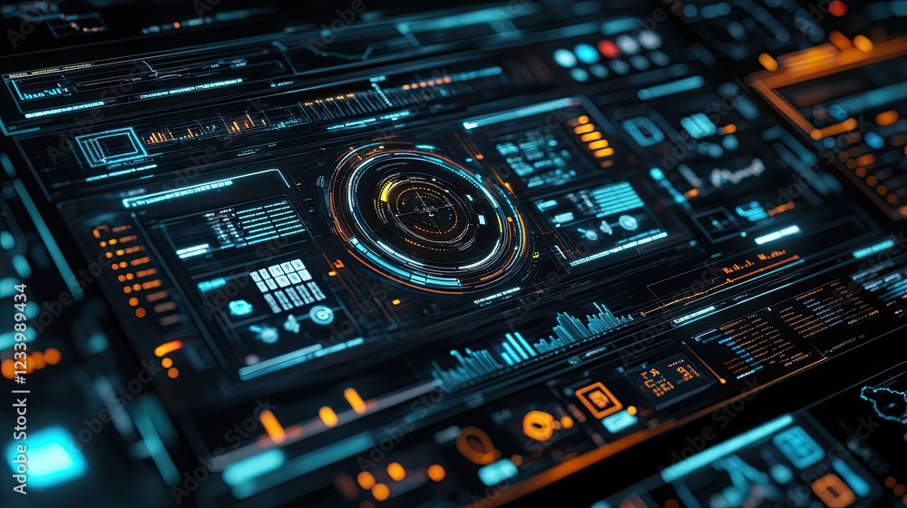 Aufkleber a sleek online business strategy interface with holographic graphs and futuristic ai-driven data, co