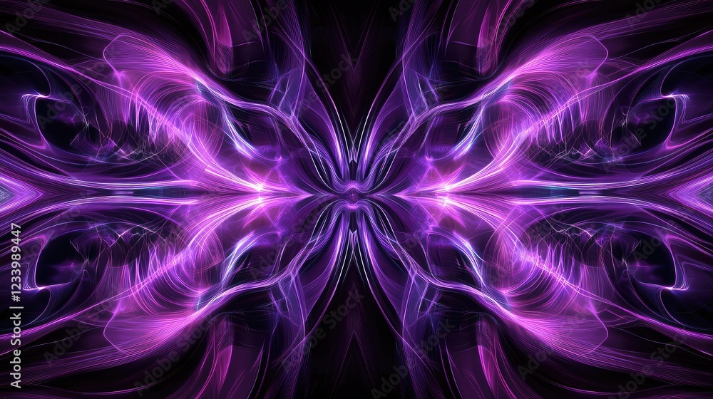 Poster cyberpunk futuristic background with neon-lit fractal circuits, pulsating energy effects, and a slee