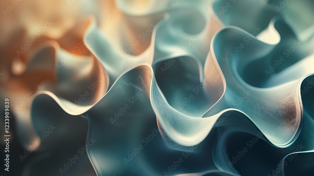 Poster abstract wavy forms with soft colors creating a fluid, dynamic visual effect.