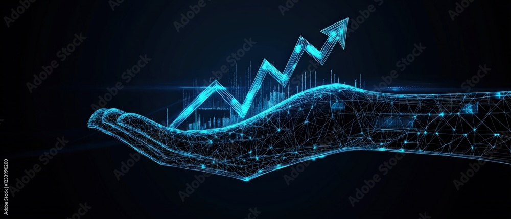 Poster hand holding a graph showing data trends and analysis for business presentation