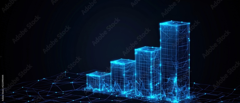Aufkleber 3d building structure with a network of connected lines representing data communication and technology