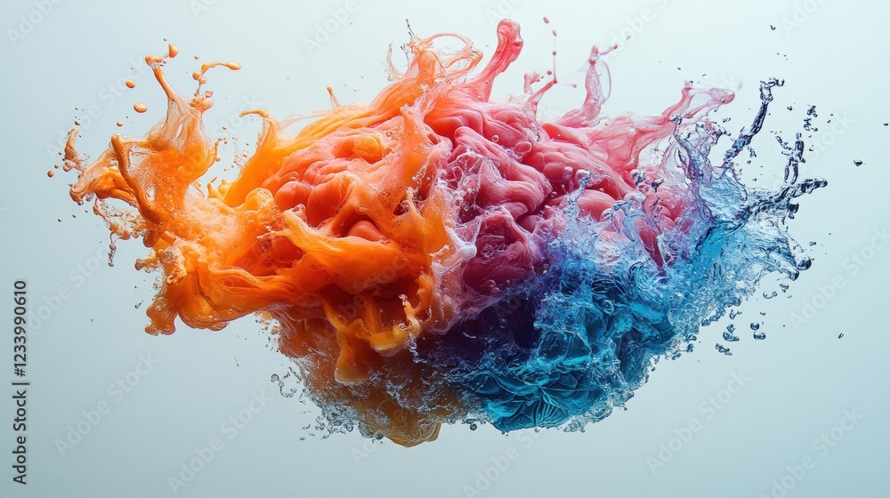 Poster colorful liquid splash in mid-air creating dynamic patterns and shapes with vibrant hues