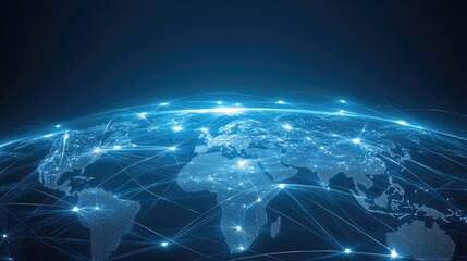 Naklejka premium A symbolic image of online business expansion with interconnected global trade networks, copy space.