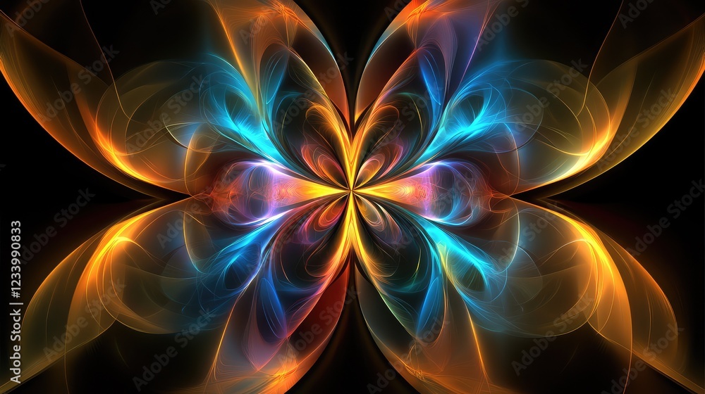 Poster futuristic abstract ai energy field with neon-glowing fractals, creating a dynamic innovation-themed
