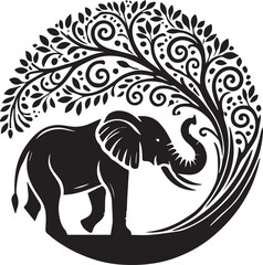 Fototapeta premium Elephant silhouette black and white vector icon