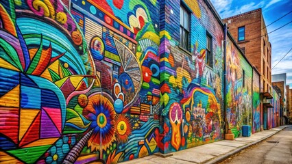 Fototapeta premium Vibrant colourful graffiti art on a city wall with abstract shapes and patterns, creating a visually appealing scene, urban art, street art