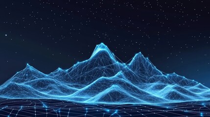 Mountain landscape with telecommunications network towers and antennas on the peak against a clear blue sky