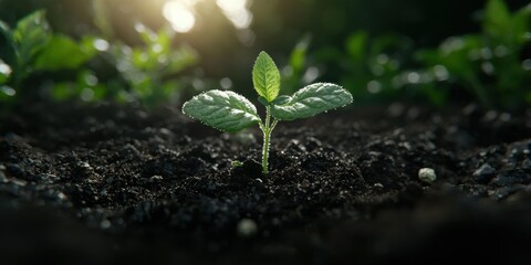 Naklejka premium Timelapse of seed sprouting in garden side view growth stages soft daylight illumination