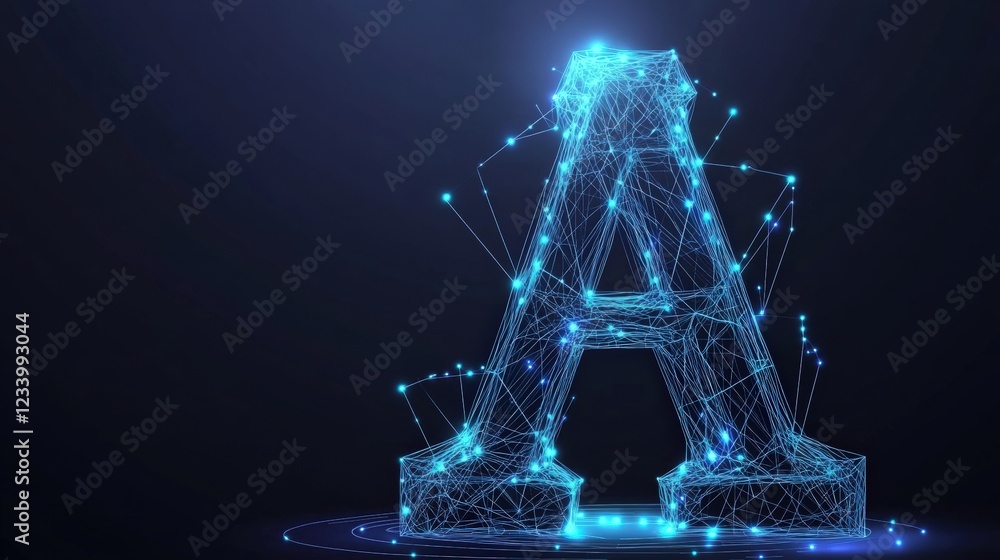 Aufkleber letter composed of interconnected lines and dots forming a modern digital design element
