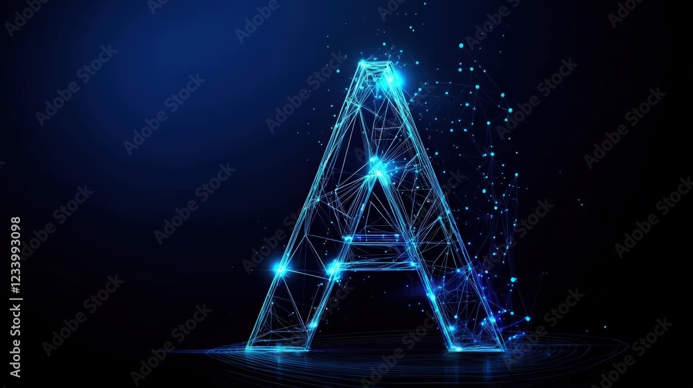 Aufkleber letter composed of lines and dots in a minimalist design style on a white background