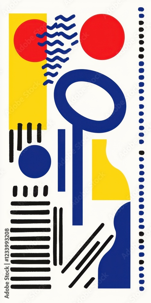 Poster dynamic abstract shapes modern art gallery graphic design colorful environment top-down viewpoint