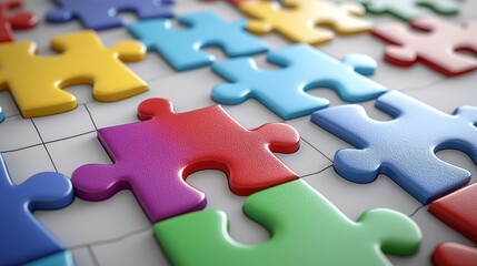 Fototapeta premium Colorful Puzzle Pieces Interlocking Solution