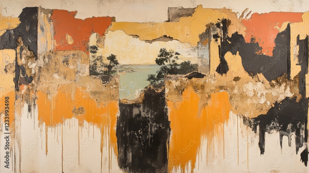 Aufkleber grungy, oxidized surface with deep rust marks and peeling layers of paint, leaving ample room in the