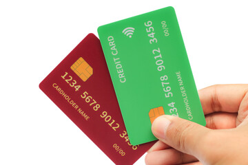 hand holding some credit cards isolated on white background,credit card without limit,business concept