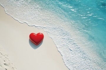 Fototapeta premium red Heart shape on white sand beach Image for love