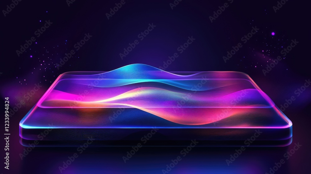 Poster holographic ai-inspired innovation background with floating digital data panels, glowing futuristic 
