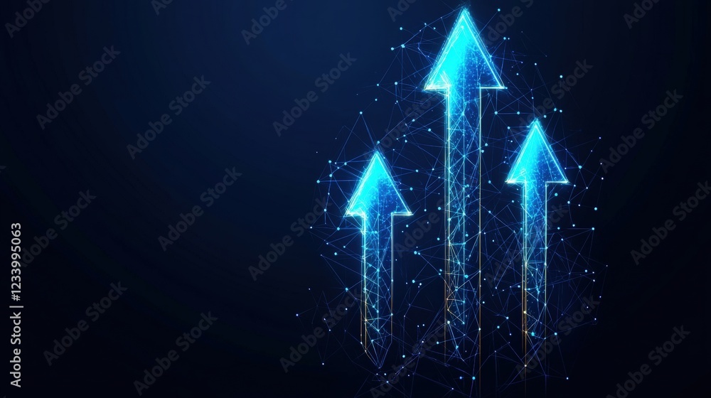 Poster blue arrow pointing with a network design illustrating connection and communication concepts