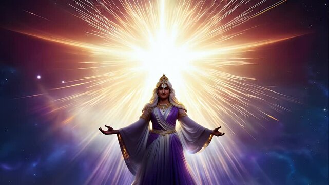 The mage casts a Celestial Spell, causing a brilliant burst of star formation, with bright rays of light shooting outward