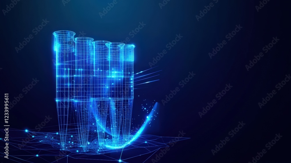 Poster 3d wireframe structure with illuminated blue light effect in abstract design