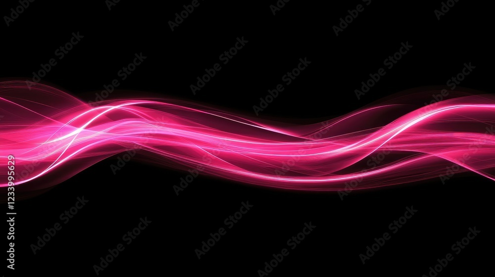 Poster minimalist cyber background with smooth, flowing neon lines over a dark gradient, forming a sleek di