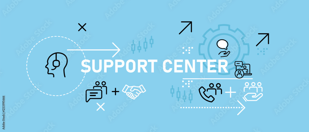 Poster support center conceptual information help guidance operator customer service assistance client advi