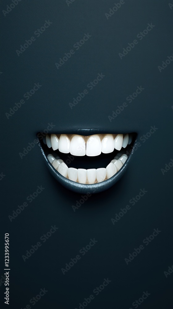Poster a striking image featuring a bright smile emerging from a dark background, emphasizing the contrast 