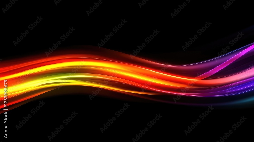 Poster minimalist cyber background with smooth, flowing neon lines over a dark gradient, forming a sleek di