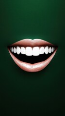 A smiling mouth with bright teeth against a green background, creating a cheerful and vibrant impression.