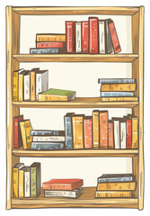 Wooden Bookshelf Filled With Colorful Books