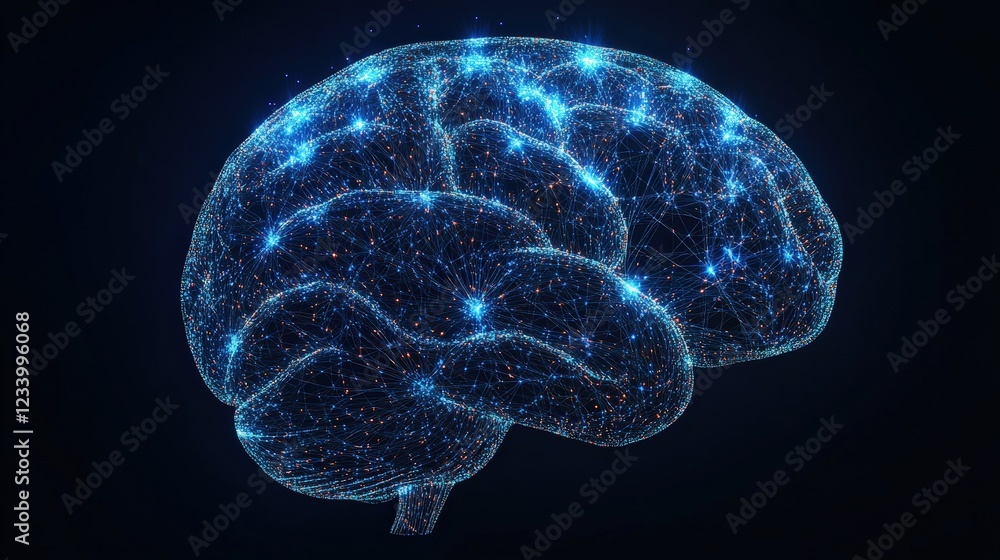 Poster brain with extensive neural connections illustrating complex cognitive processes and thoughts