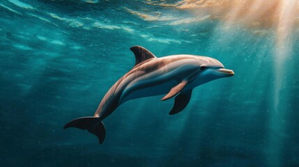 Naklejka premium Dolphin Swimming Freely in Protected Marine Environment Underwater