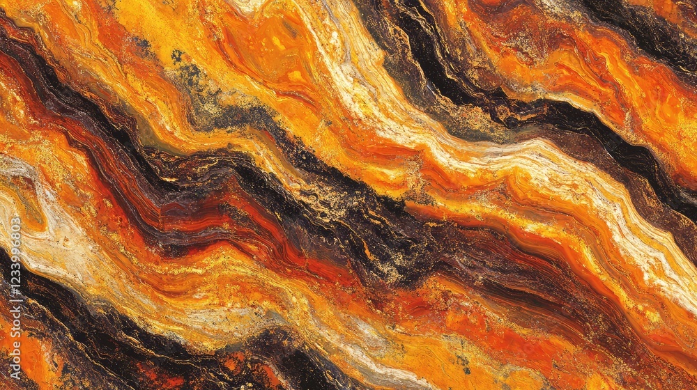 Poster natural rust patterns on an old metallic surface with orange and red streaks of oxidation, providing