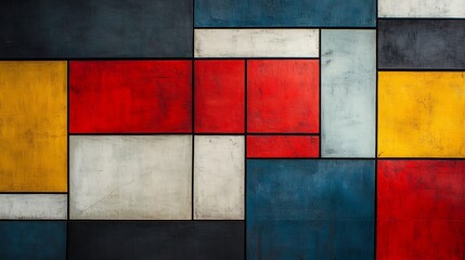 Abstract Geometric Painting Bold Colors Rectangular Composition. AI Generated