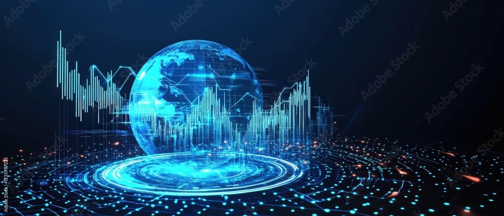 Poster globe with interconnected network of lines and dots representing global communication and connectivi
