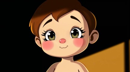 Obraz premium Cute cartoon baby with big eyes and cheerful smile in bright atmosphere 