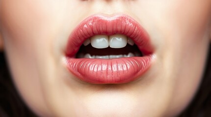 Fototapeta premium Close-up of luscious lips with glossy lipstick in a sensual expression