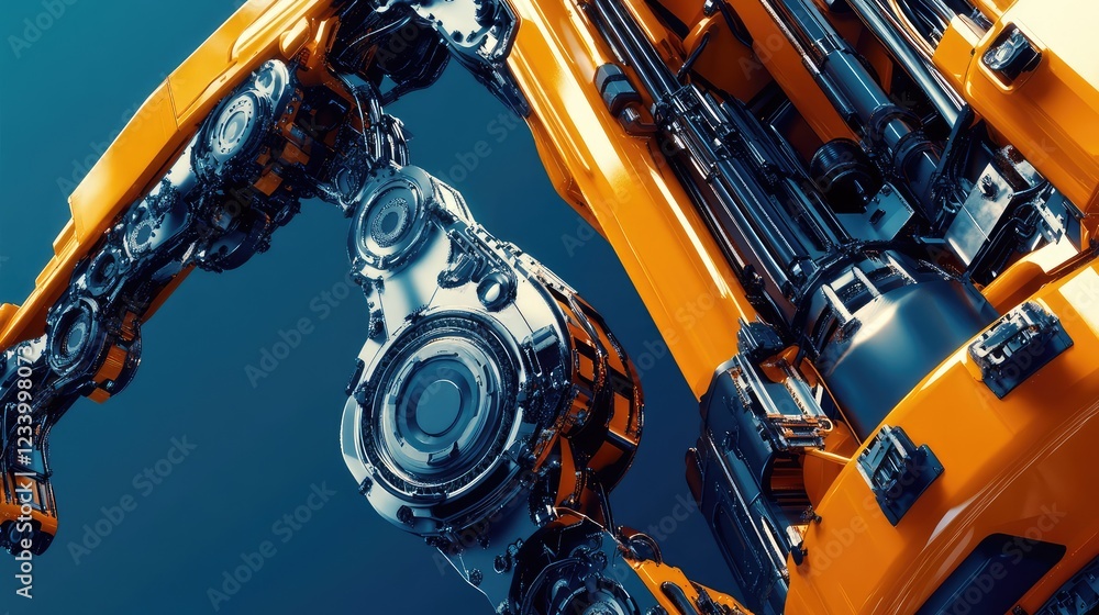 Poster robotics engineering background with sleek gears, ai-powered robotic arms, and glowing sensor interf