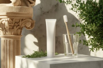 White Toothpaste tube Package toothbrush toothpaste glass.